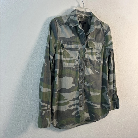 J.Crew Women’s Utility Military Camo Shirt Button Down Green Gray Size 0 Boy Fit - Picture 6 of 10
